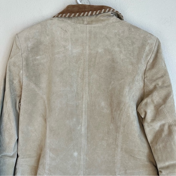 Margaret Godfrey Tan Beige Suede Leather Coat Sz 8 Western Boho - Picture 10 of 16